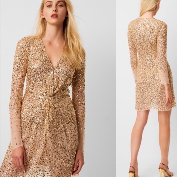 French Connection Emille Sparkle Short Gold Dress - Picture 1 of 8